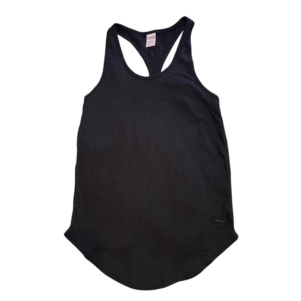 PINK Victoria's Secret Black Racerback Sleep Lounge Tank Top Curved Hem XS